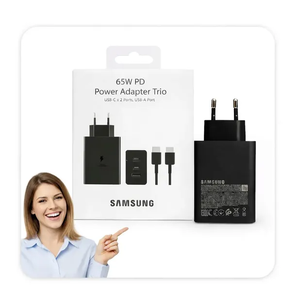 Samsung 65W PD Trio + Kabel USB-C 2x USB-C + USB-A Super Fast Charging