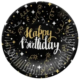 talerze-papierowe-18-cm-8-szt-okragle-czarne-happy-birthday-urodziny-czarny
