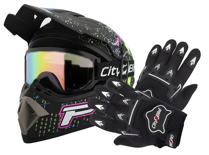 KASK NA QUADA GOGLE I RĘKAWICE NA ENDURO QUAD CROSS ROWER BMX HULAJNOGĘ XL