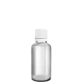 butelka-szklana-30ml-bezbarwna-z-nakretka-plastikowa-biala