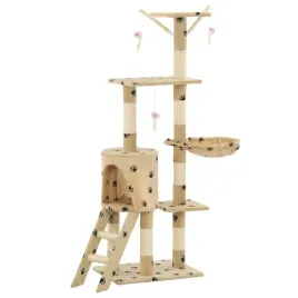 drapak-138cm-bezowy-w-lapki-domek-platforma