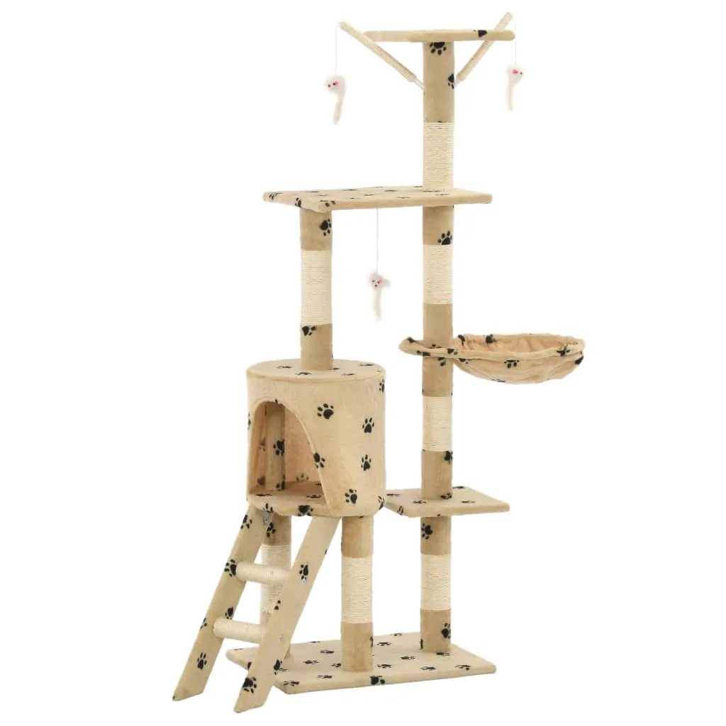 drapak-138cm-bezowy-w-lapki-domek-platforma