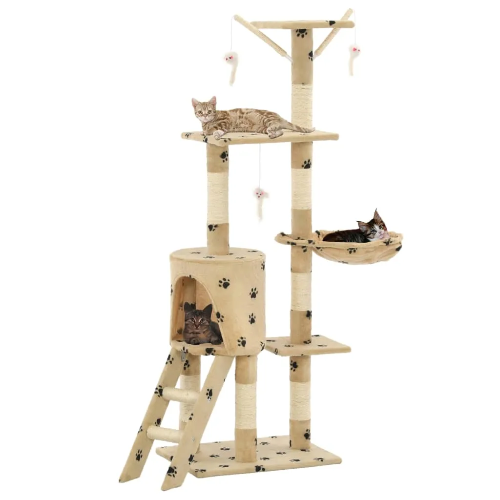 drapak-138cm-bezowy-w-lapki-domek-platforma