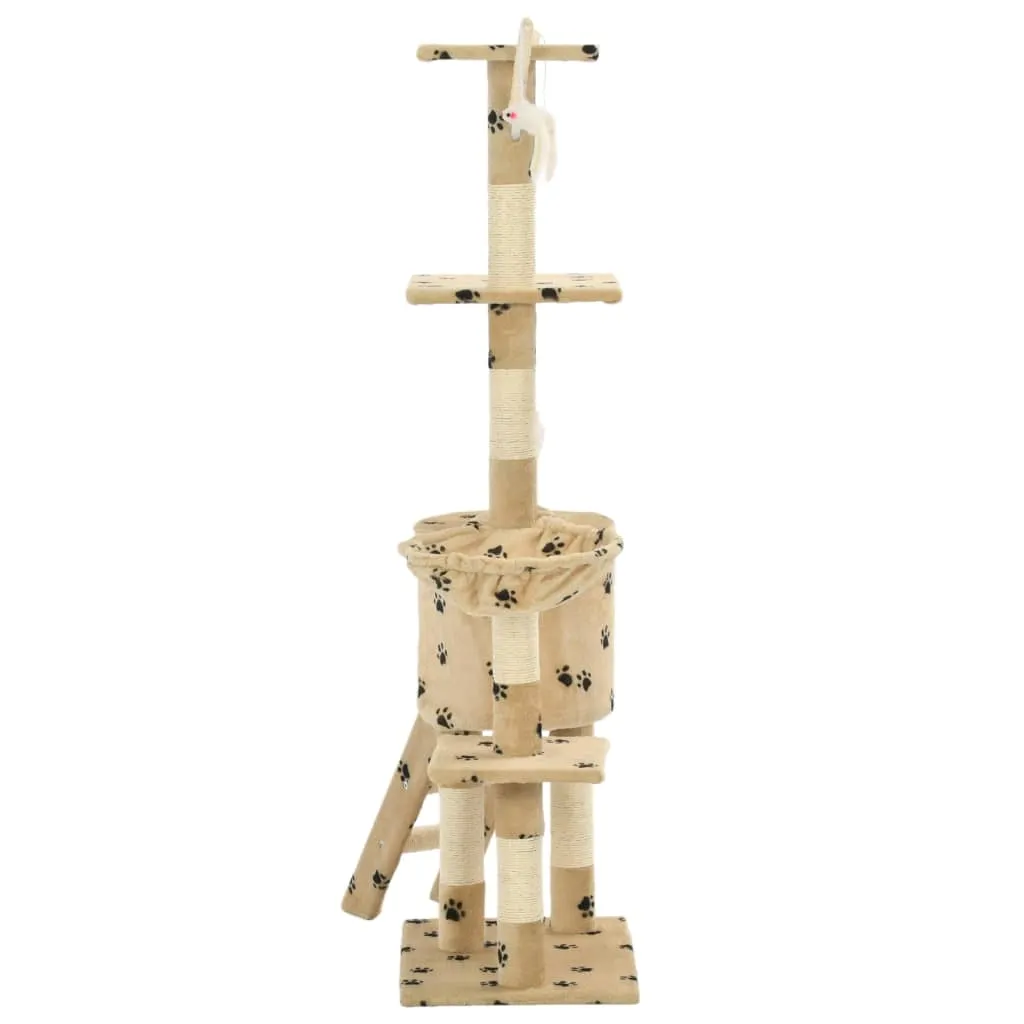 drapak-138cm-bezowy-w-lapki-domek-platforma-stan-nowy