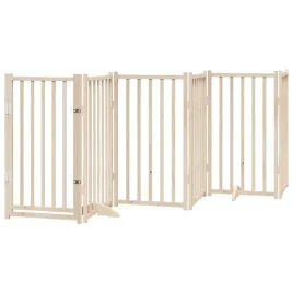 bramka-dla-psa-z-drzwiami-skladana-6-paneli-300-cm-lite-drewno-jodlowe