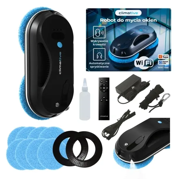 Robot do mycia okien myjka 3300PA WiFi pilot zestaw 10 frotek Ultrasonic
