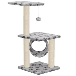 drapak-dla-kota-z-pileczka-i-platformami-szary-wzor-kocie-lapki-30x30