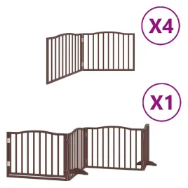 skladana-bramka-dla-psa-z-drzwiami-12-paneli-brazowa-960-cm