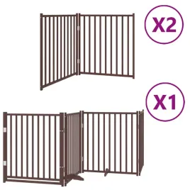 skladana-bramka-dla-psa-z-drzwiami-8-paneli-brazowa-640-cm