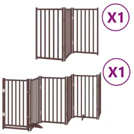 skladana-bramka-dla-psa-z-drzwiami-9-paneli-brazowa-450-cm