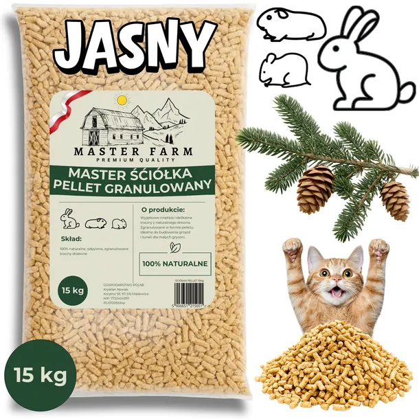 PODŁOŻE DLA GRYOZNI PELLET NATURALNY ŚCIÓŁKA ŻWIREK DLA KOTA KRÓLIKA 15kg