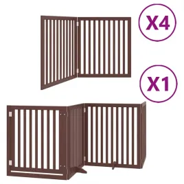 skladana-bramka-dla-psa-z-drzwiami-12-paneli-brazowa-960-cm