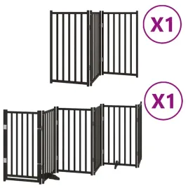 skladana-bramka-dla-psa-z-drzwiami-9-paneli-czarna-450-cm
