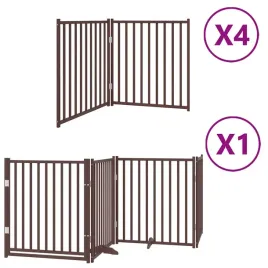 skladana-bramka-dla-psa-z-drzwiami-12-paneli-brazowa-960-cm