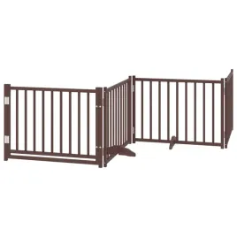 skladana-bramka-dla-psa-z-drzwiami-4-panele-brazowa-320-cm