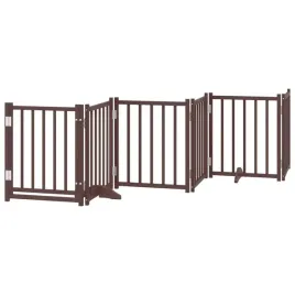 skladana-bramka-dla-psa-z-drzwiami-6-paneli-brazowa-300-cm