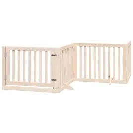 bramka-dla-psa-z-drzwiami-skladana-4-panele-320-cm-drewno-topolowe
