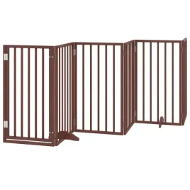 bramka-dla-psa-z-drzwiami-skladana-6-paneli-brazowa-300-cm-drewno-topolow