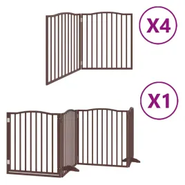 skladana-bramka-dla-psa-z-drzwiami-12-paneli-brazowa-960-cm