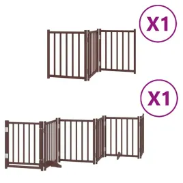 skladana-bramka-dla-psa-z-drzwiami-9-paneli-brazowa-450-cm