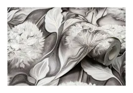 tapeta-duze-kwiaty-jak-hortensje-3d-czarna-ze-zlotym-zmywalna-winylowa