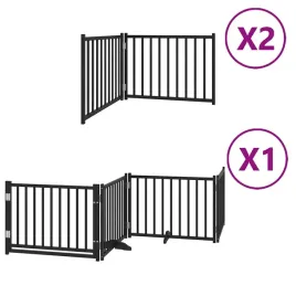 skladana-bramka-dla-psa-z-drzwiami-8-paneli-czarna-640-cm