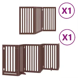 skladana-bramka-dla-psa-z-drzwiami-9-paneli-brazowa-450-cm