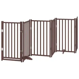 skladana-bramka-dla-psa-z-drzwiami-6-paneli-brazowa-300-cm