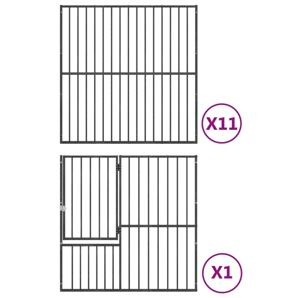 kojec-dla-psa-12-paneli-czarny-stal-galwanizowana