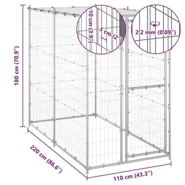 kojec-dla-psa-110x220x180cm-srebrny-wysokosc-180-cm