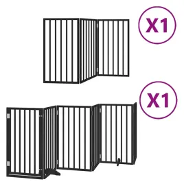 skladana-bramka-dla-psa-z-drzwiami-9-paneli-czarna-450-cm