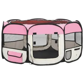 skladany-kojec-dla-psa-z-torba-rozowy-145x145x61-cm