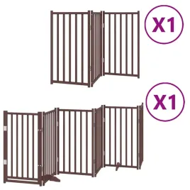 skladana-bramka-dla-psa-z-drzwiami-9-paneli-brazowa-450-cm