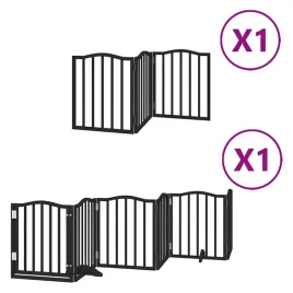 skladana-bramka-dla-psa-z-drzwiami-9-paneli-czarna-450-cm