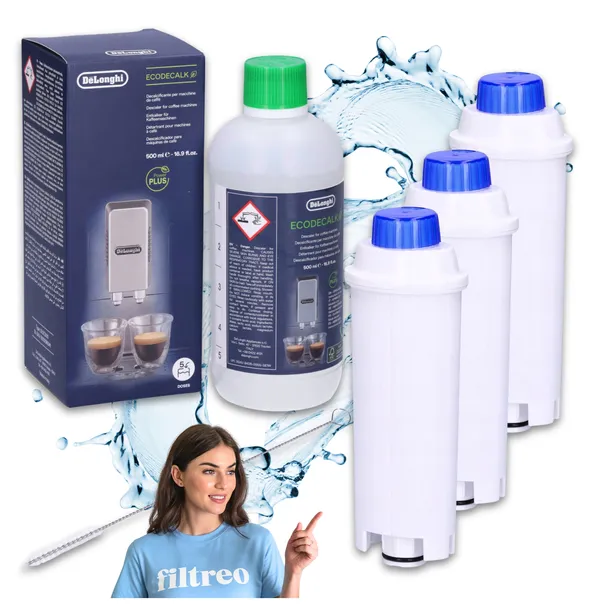 3x Filtr do ekspresu Delonghi Seltino Ovale i Ecodecalk 500ml i szczoteczka