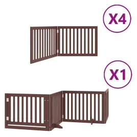 skladana-bramka-dla-psa-z-drzwiami-12-paneli-brazowa-960-cm