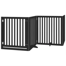 skladana-bramka-dla-psa-z-drzwiami-4-panele-czarna-320-cm