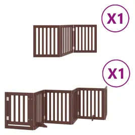 skladana-bramka-dla-psa-z-drzwiami-9-paneli-brazowa-450-cm