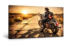 obraz-na-plotnie-canvas-motocykl-zachod-slonca-kobieta-podroz-80x100