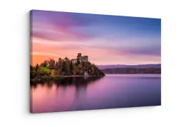 obraz-na-plotnie-canvas-zamek-jezioro-panorama-zachod-slonca-80x100