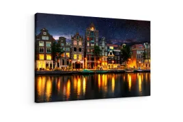 obraz-na-plotnie-canvas-amsterdam-kanal-kamienice-nocna-panorama-50x60