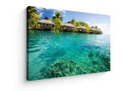 obraz-na-plotnie-canvas-bungalowy-nad-laguna-tropikalny-krajobraz-50x70