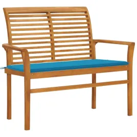 lawka-ogrodowa-z-niebieska-poduszka-112-cm-drewno-tekowe
