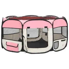skladany-kojec-dla-psa-z-torba-rozowy-145x145x61-cm