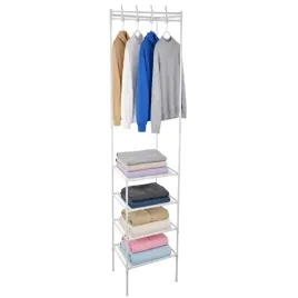 wieszak-narozny-stojacy-na-ubrania-z-polkami-na-buty-metalowy-bialy