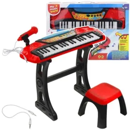 keyboard-pianino-organy-mikrofon-stolek-czerwony