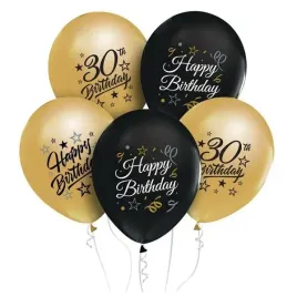balony-happy-30th-birthday-czarno-zlote-30cm-5-sztuk-gp-zc30
