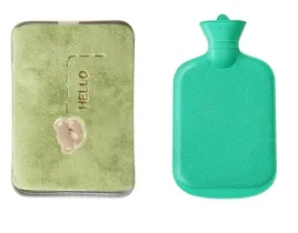 2x-zielony-termofor-gumowy-15-l-i-1l-miekki-pokrowiec-na-dlonie-i-cialo