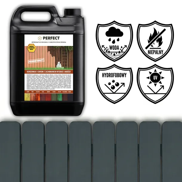 Impregnat do drewna barwiący PERFECT WOOD 10 L 120 m2 KOLOR GRAFIT