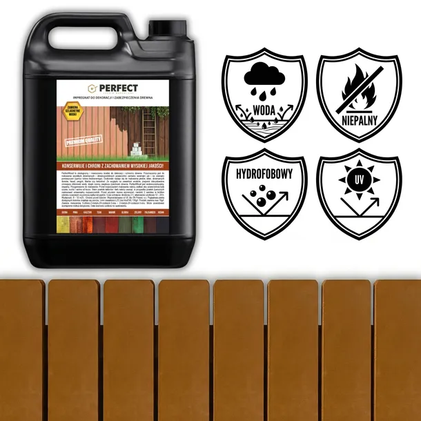 Impregnat do drewna barwiący PERFECT WOOD 10 L DĄB ZŁOCISTY 120 m2